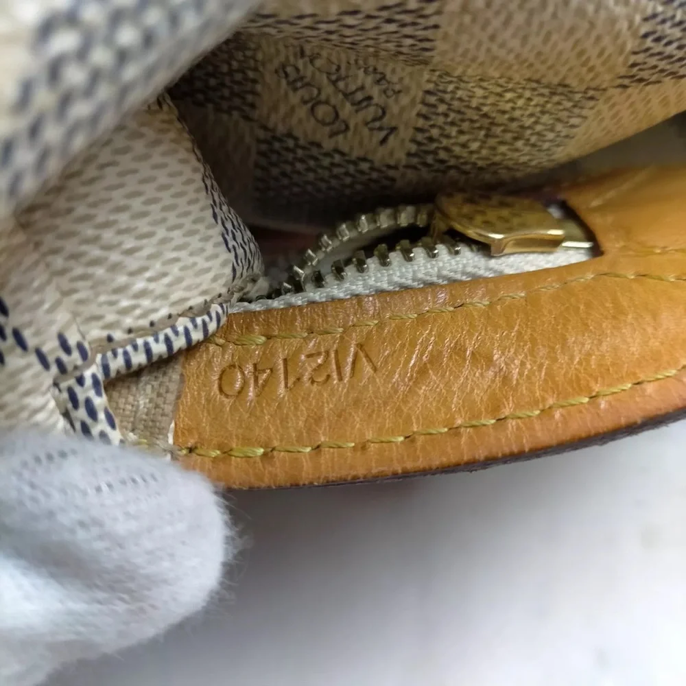 Louis Vuitton Damier Azur Canvas Shoulder Bag with Natural Vachetta Trim